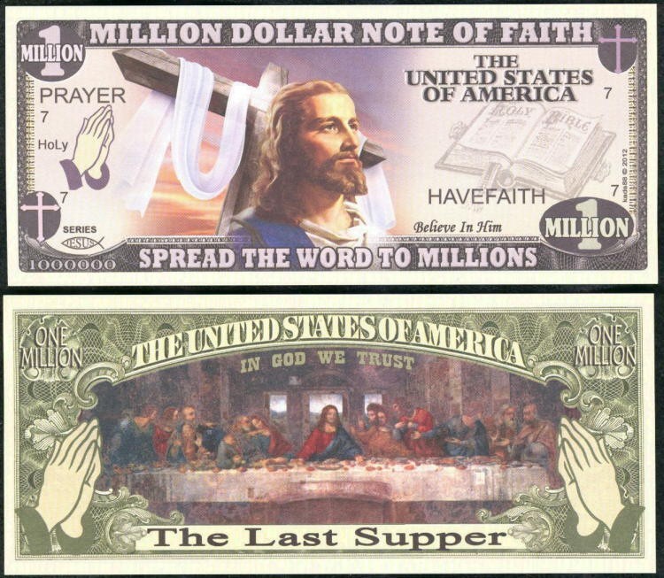 LOT OF 500 BILLS - CHRISTIAN / JESUS LAST SUPPER MILLON DOLLAR NOTE OF FAITH