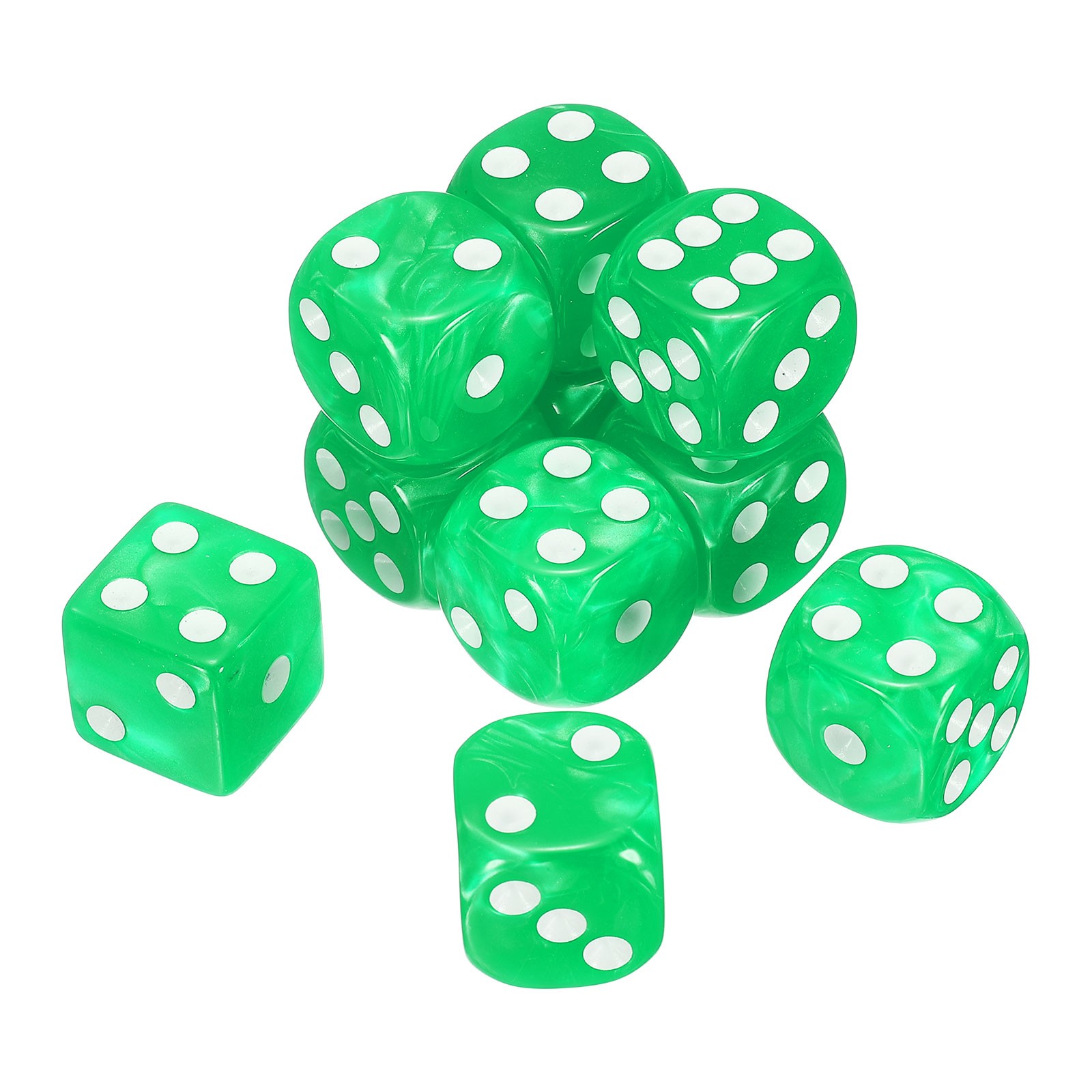 10Pcs 6 Sided Colored Standard Dice, Acrylic D6 Pearl Pattern Dice, Light Green