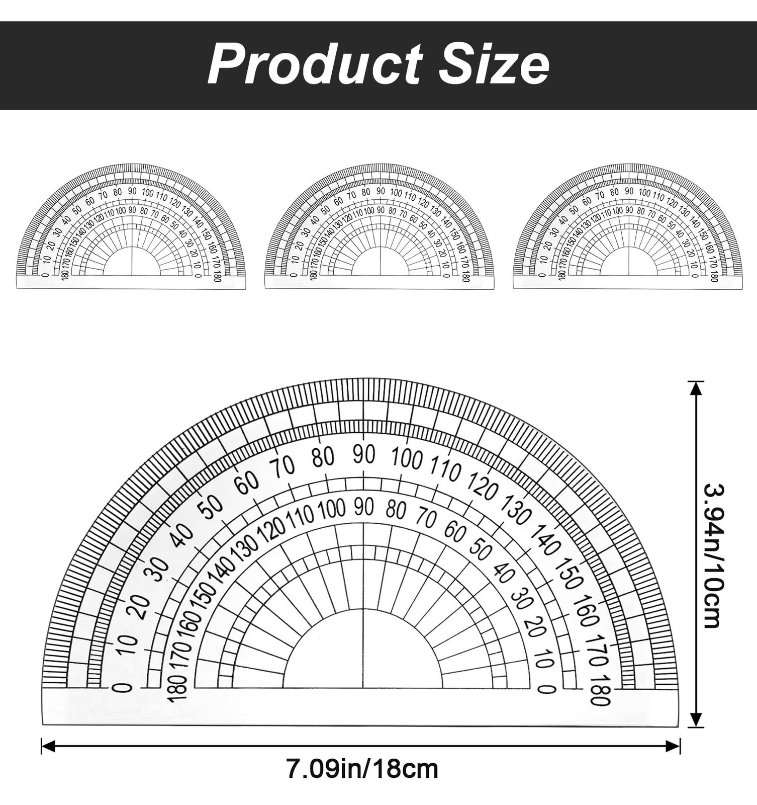 4 Pack Protractors Bulk for Classroom, Math Protractors 180 Degrees Plastic P...
