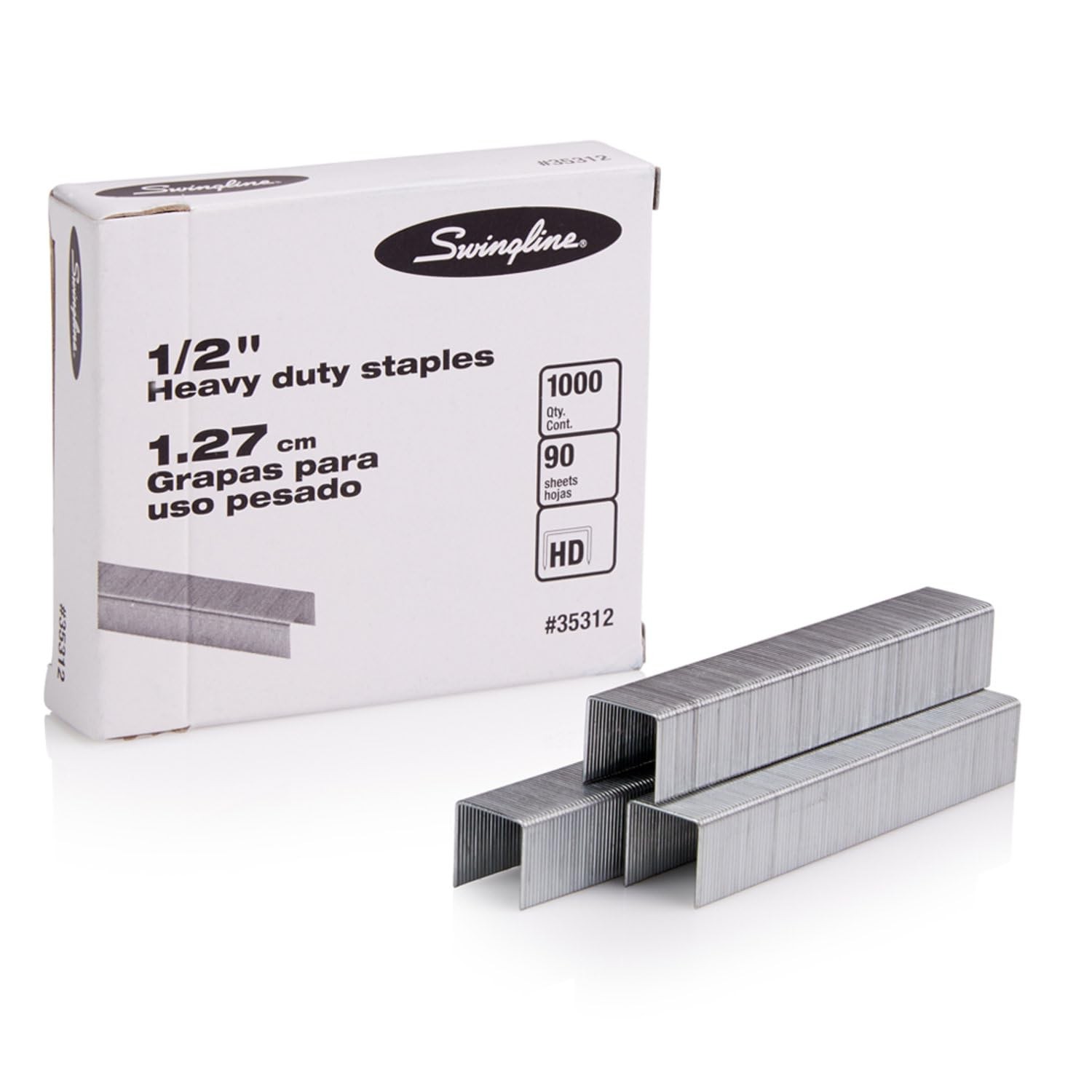 Heavy Duty Staples 1/2" 90 Sheet Capacity 100/Strip 1000/Box 1 Pack (35312)