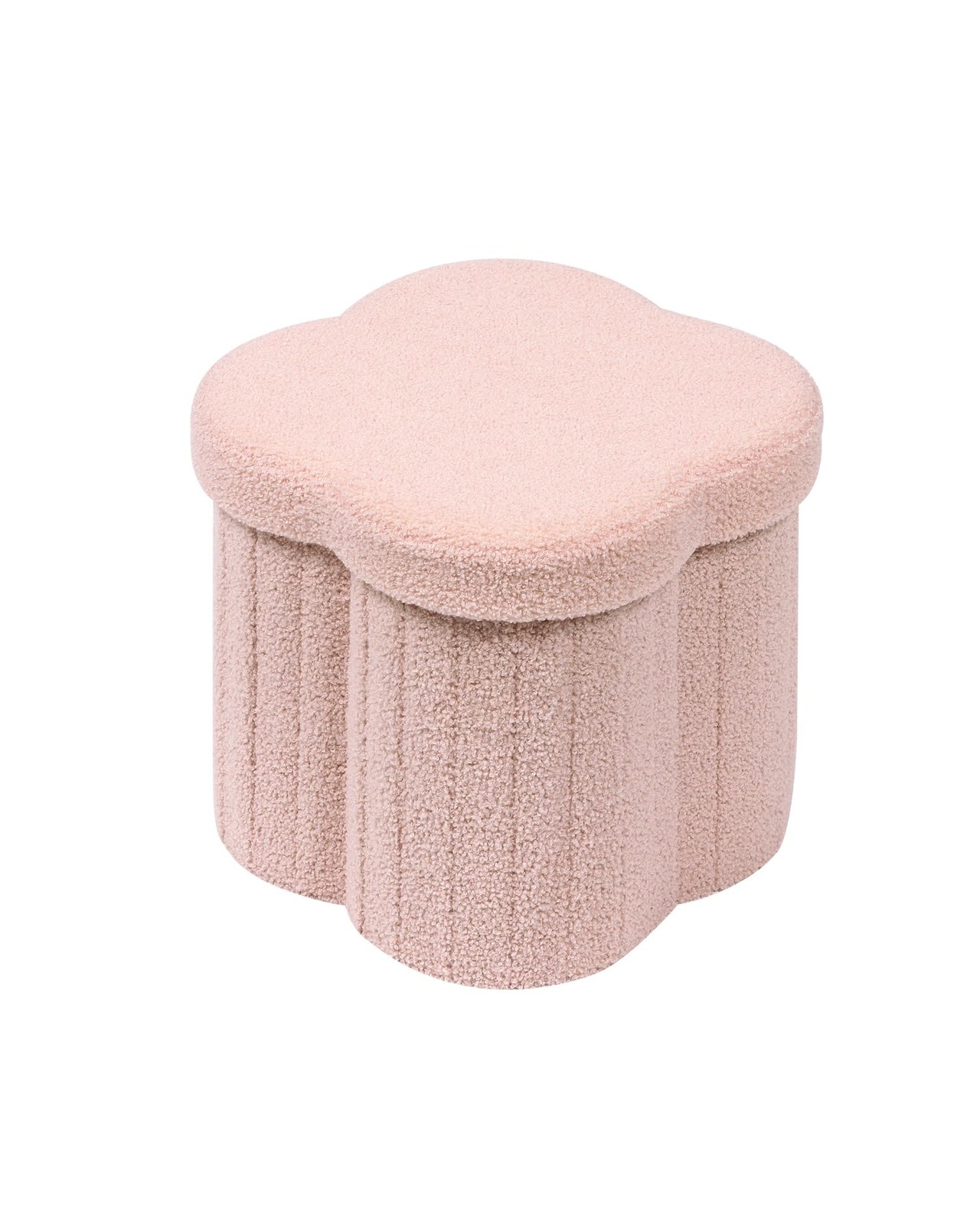 12.6 Inch Small Boucle Storage Ottoman Flower Shaped Teddy Footstool Pink