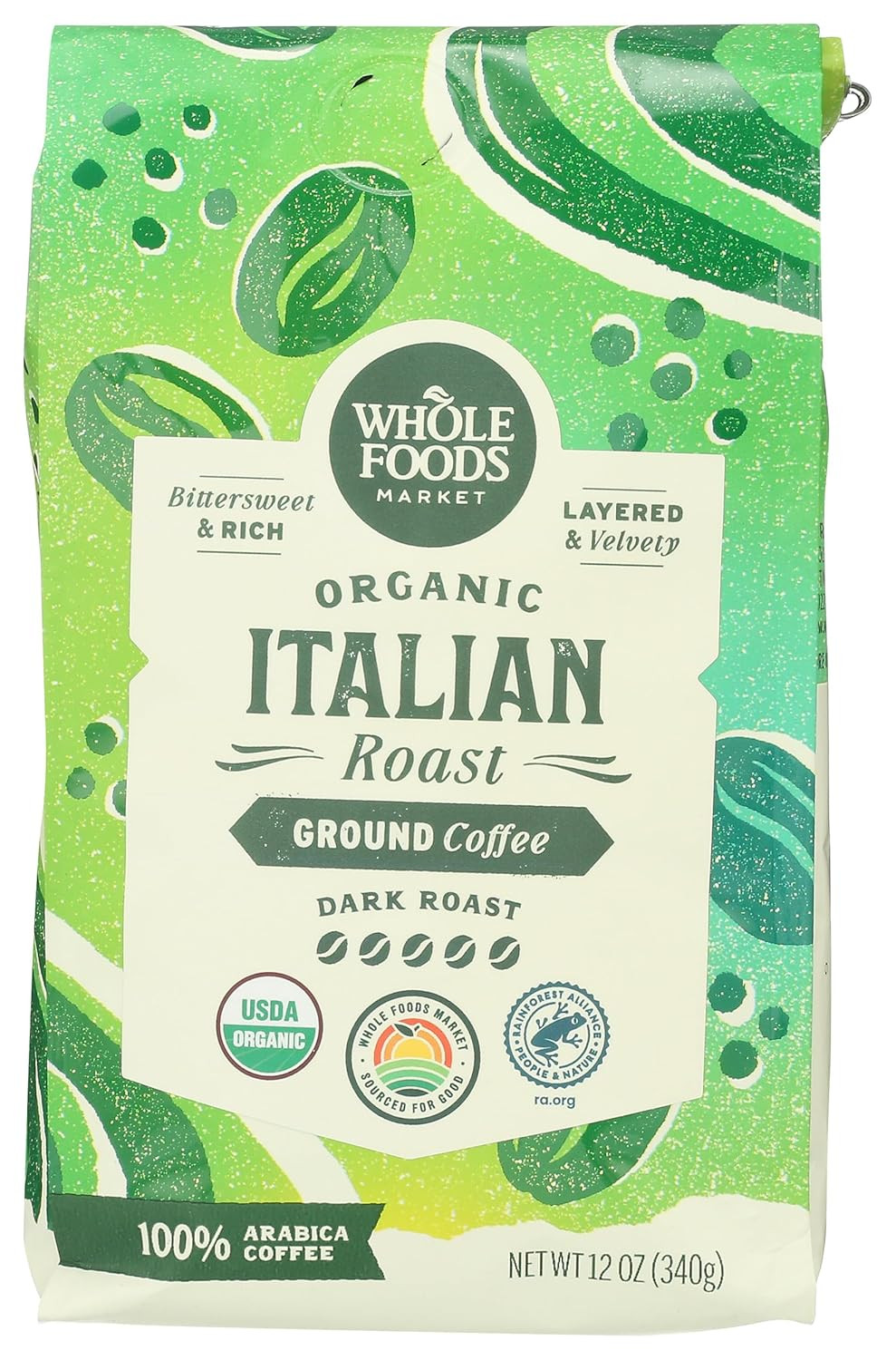 , Organic Ground Coffee, Dark Italian Roast, Bittersweet, Rich & Velvety, 12 Oun