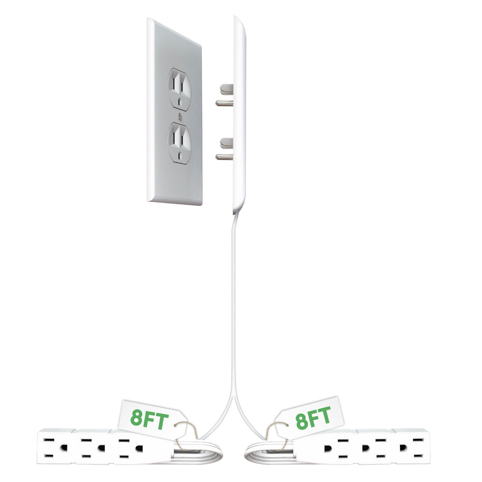 Sleek Socket Original and Patented Flat Ultra-Thin Outlet Concealer 8ft Dual