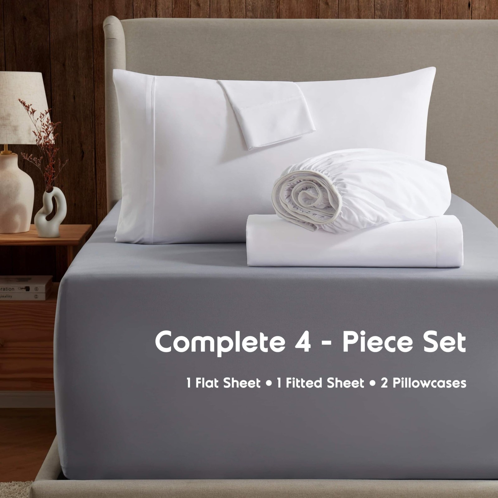Microfiber 100% Polyester 4 piece Full Sheet Set, Light Gray