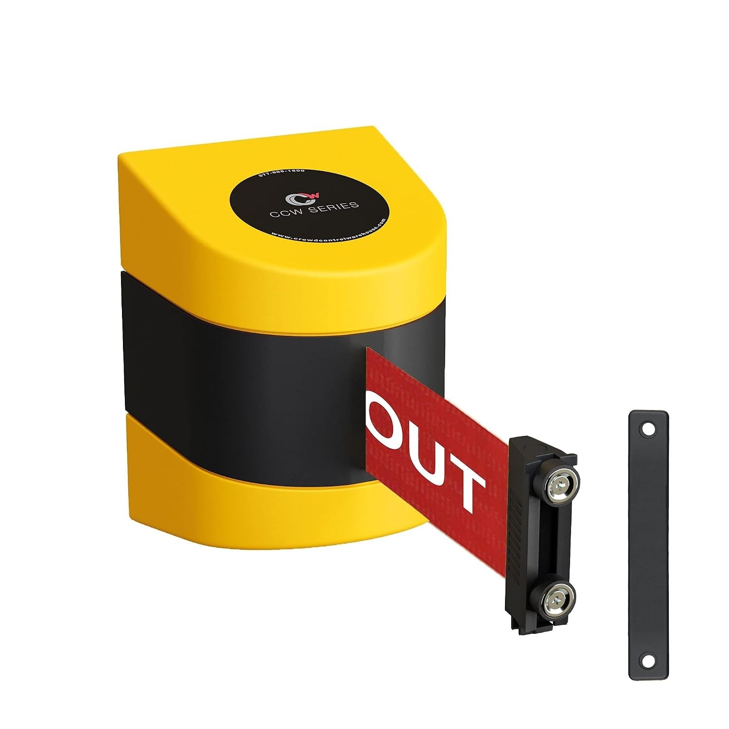 Wall Mounted 30ft Retractable Belt Barrier - Red with White Warning