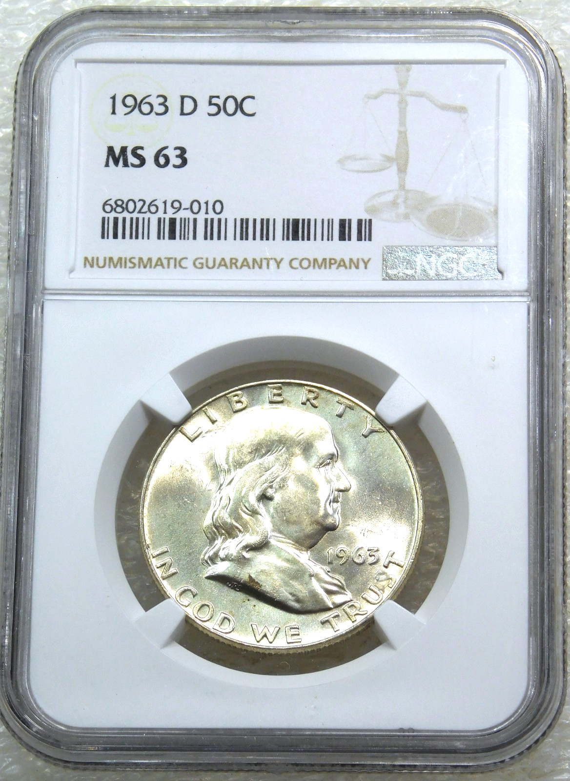 1963-D Franklin Half Dollar NGC MS63 90% FBL Frosty New Holder PQ #F275A