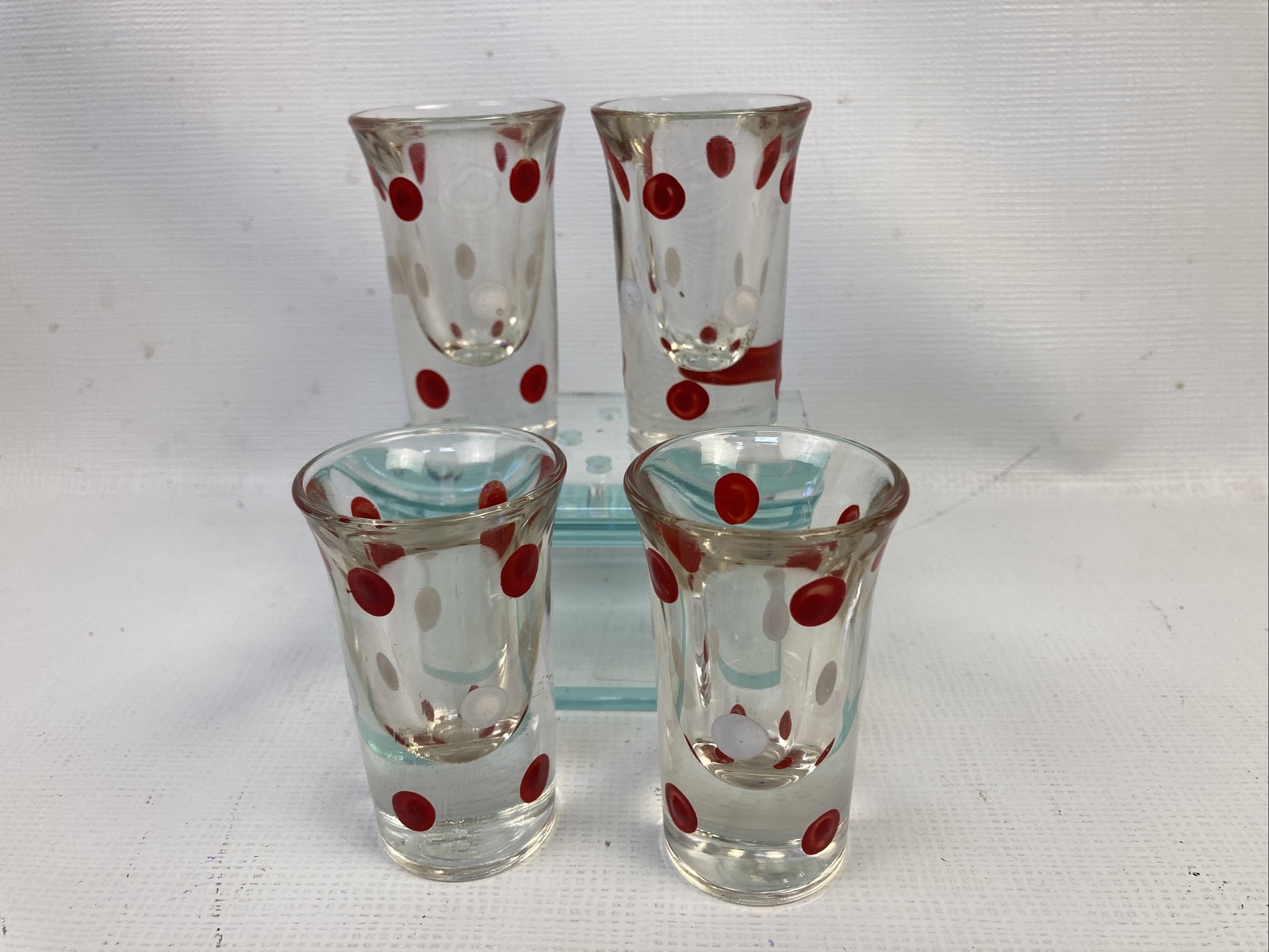 Vintage Liqueur Shot Glass Set of 4 Polka Dot Pattern 1970s Thick Glass
