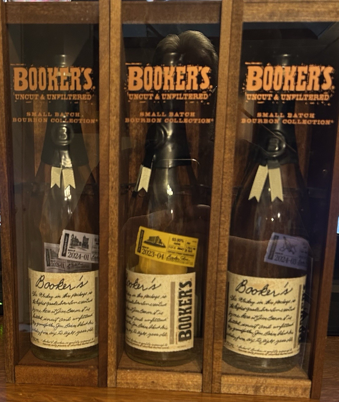 BOOKER’S BOURBON - Lot Of 3 Wooden Display Box’s, Bottles & Cards