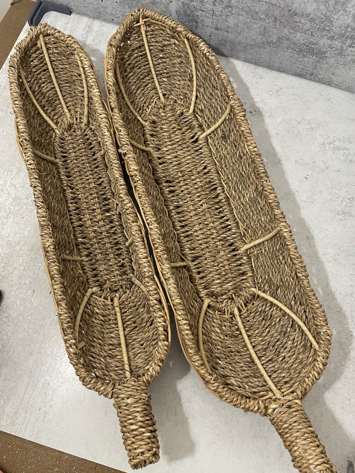 Woven Seagrass Bread or Fruit Skinny Long Tabletop Basket- Lot Of 2 Never Used