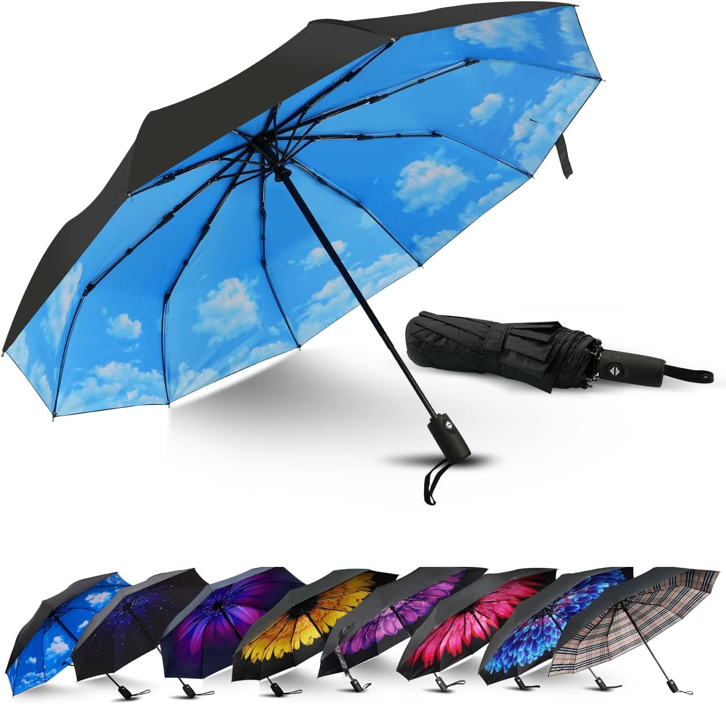 LLanxiry Compact Travel Umbrella, Automatic Open/Close Windproof High clouds