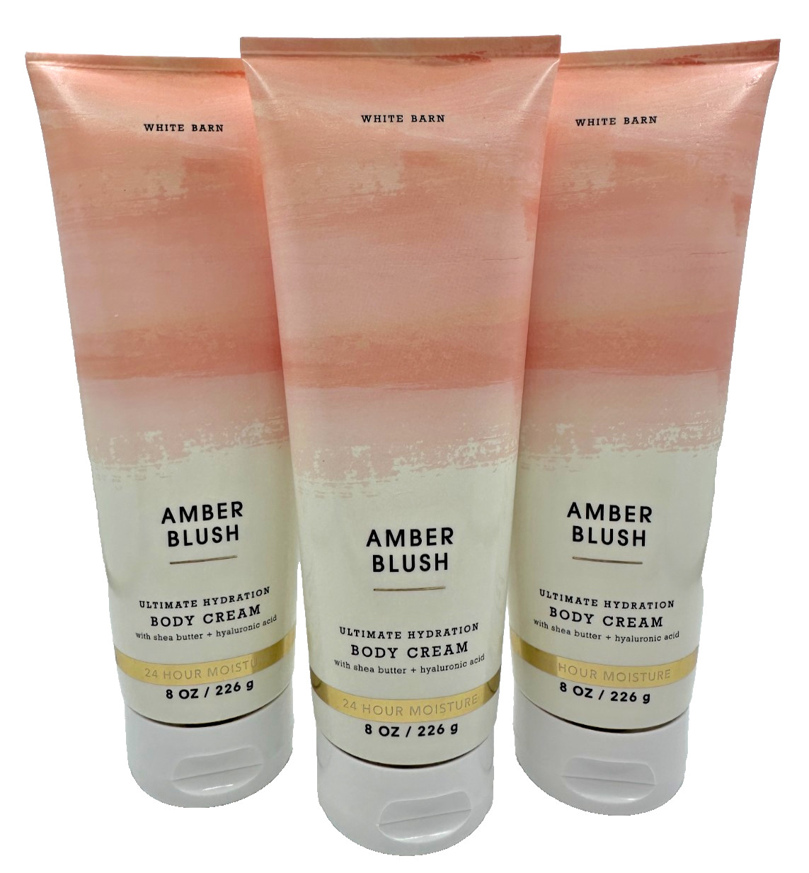 NEW Bath & Body Works Lot of 3 Tubes White Barn Amber Blush Body Cream 8 oz