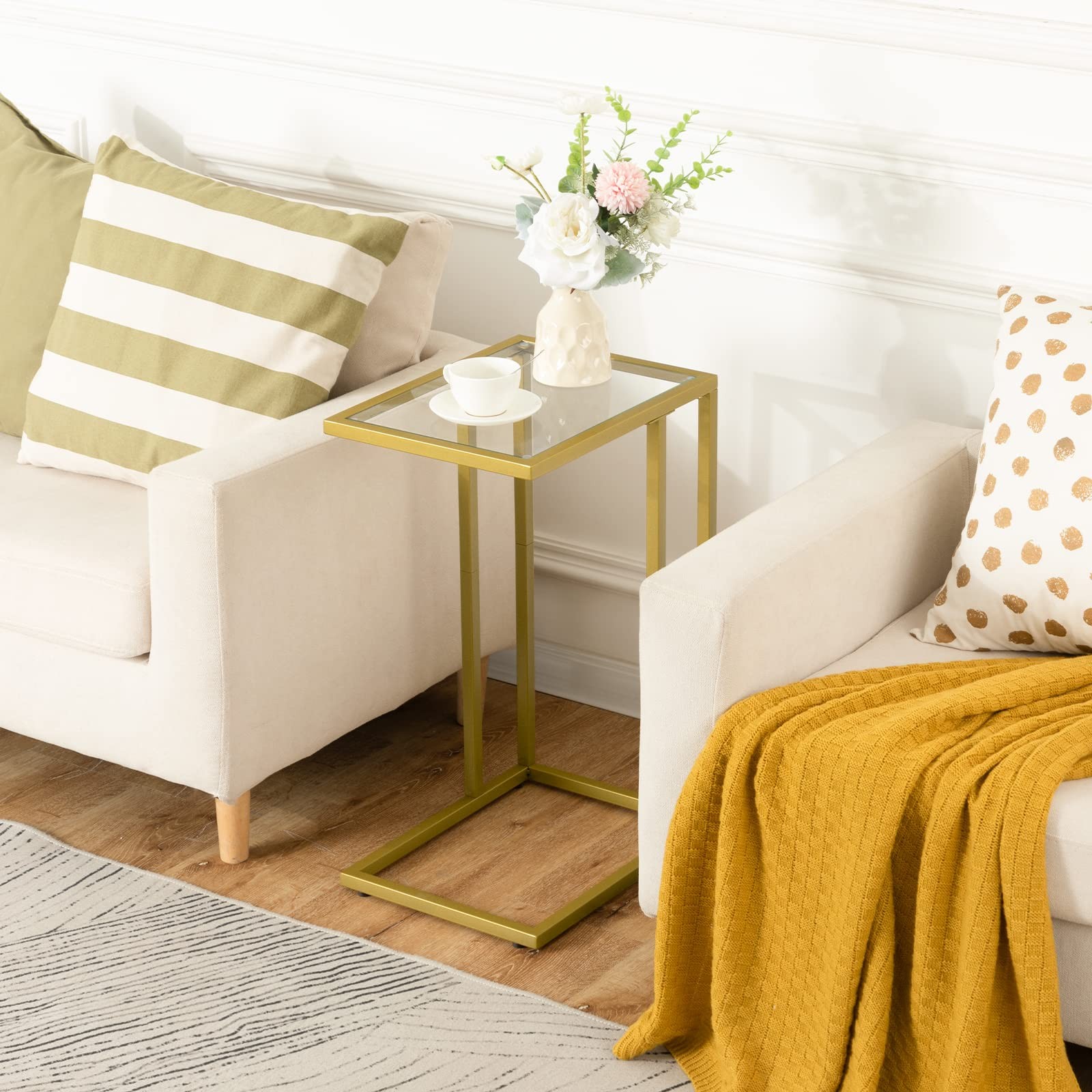 C Shaped End Table, Set of 2, Side Table for Sofa, Couch Table for Small Spac...