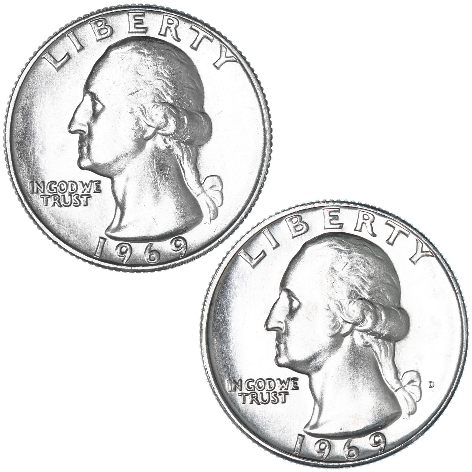 1969 P D Washington Quarter BU 2 Coin Year Set