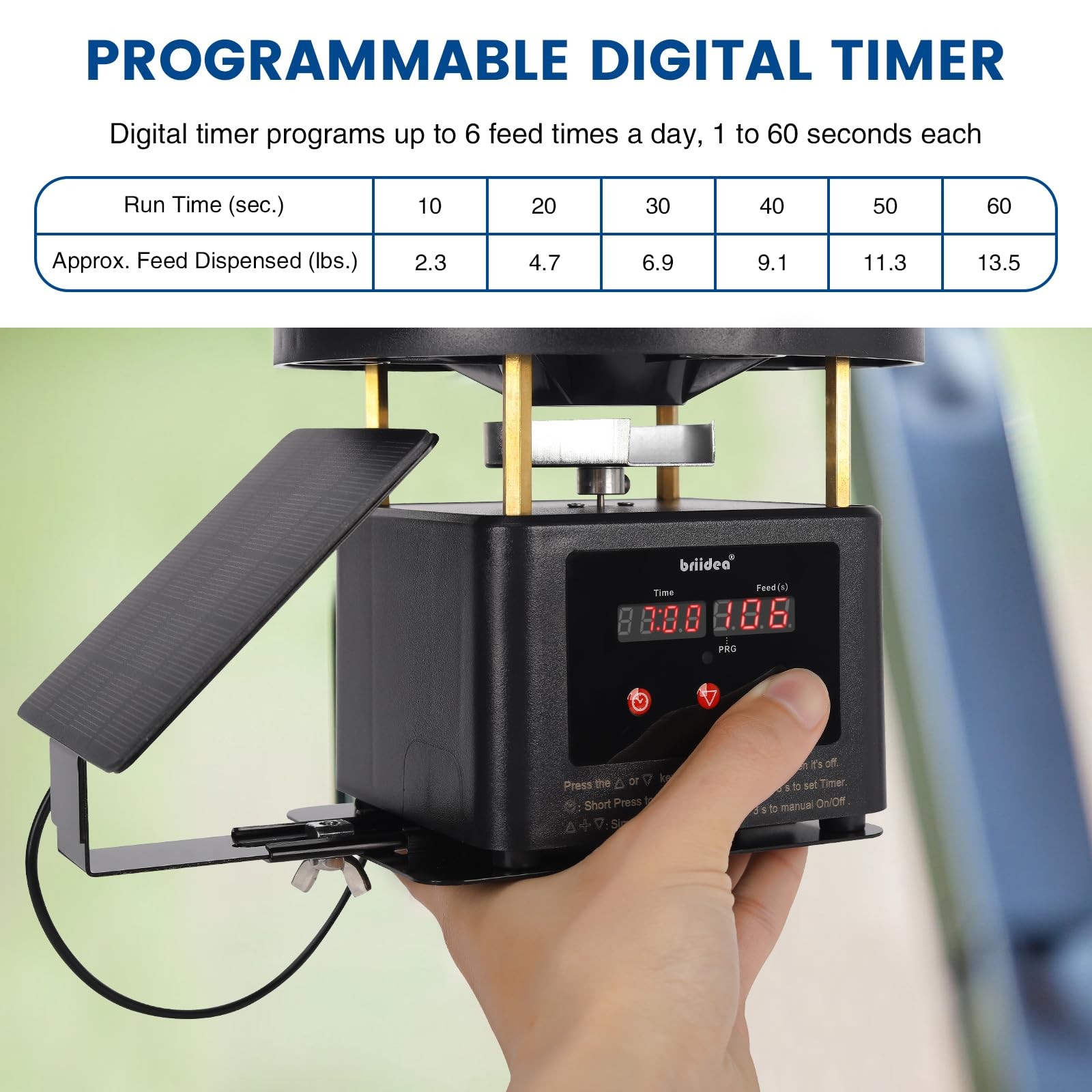briidea Deer Feeder Timer with Integrated Solar Panel, Digital black