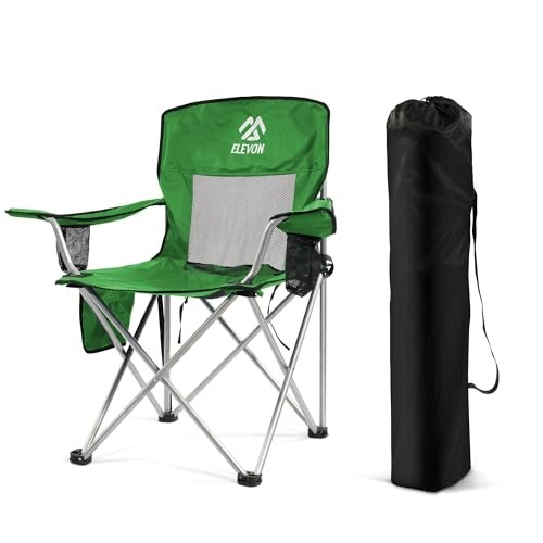 Camping Chair, Portable Folding Outdoor Chair with Arms, Cup Holder and Green