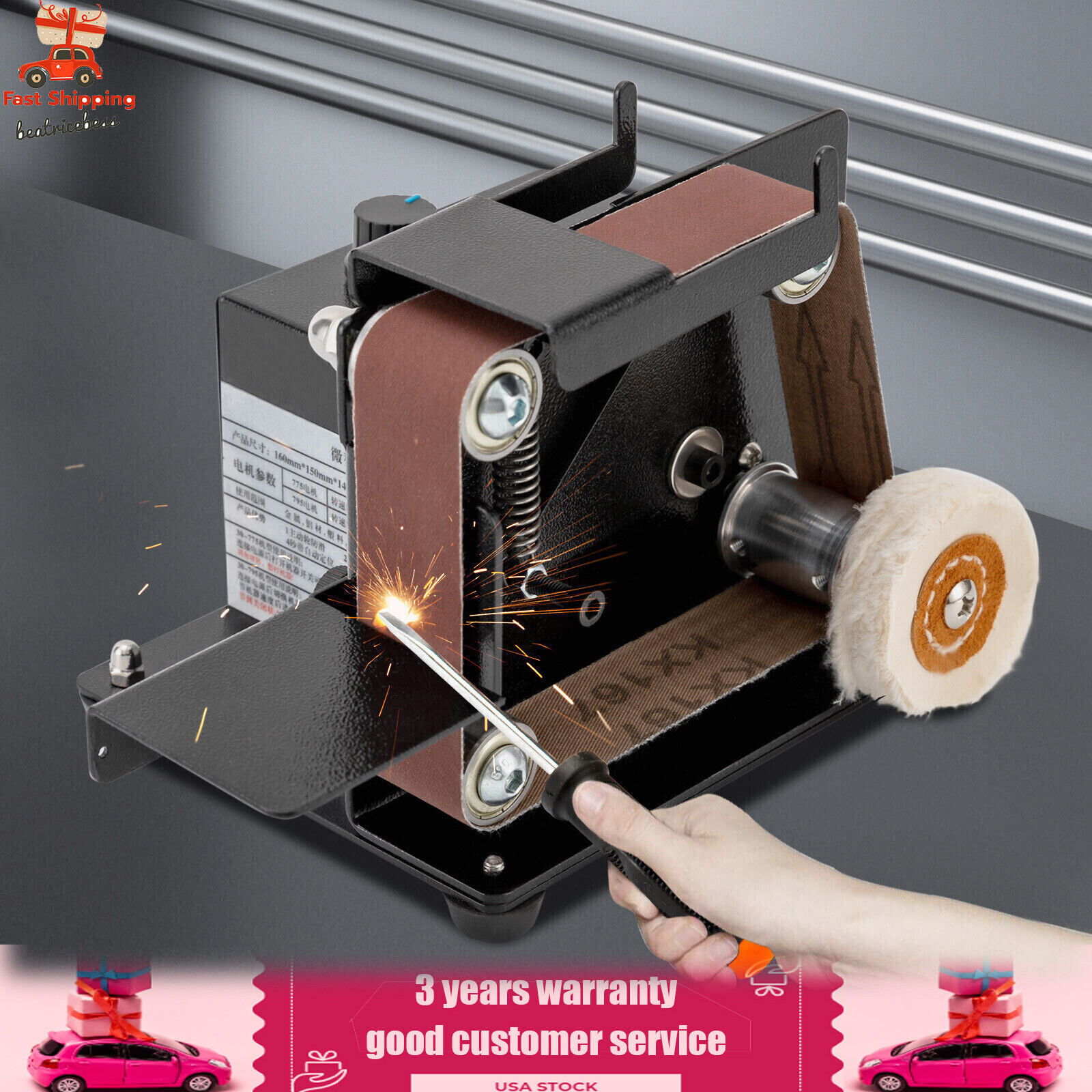Electric Polishing Grinding Machine with 10PC Abrasive Belt for Wood Metal Knife