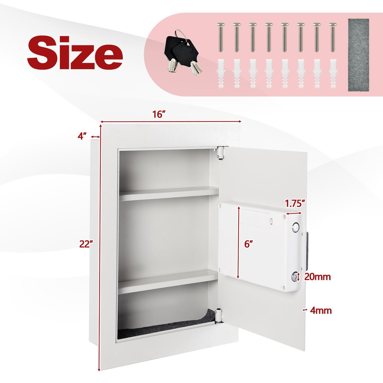 Wall Safe, Flat Recessed Hidden Wall Mount Safe Security Box w/LED Lights & D...