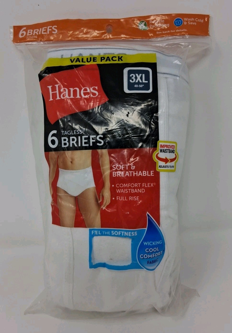 HANES COTTON BRIEFS COMFORT FLEX WAISTBAND FULL RISE MENS SIZE 3XL *6 PACK* NEW!