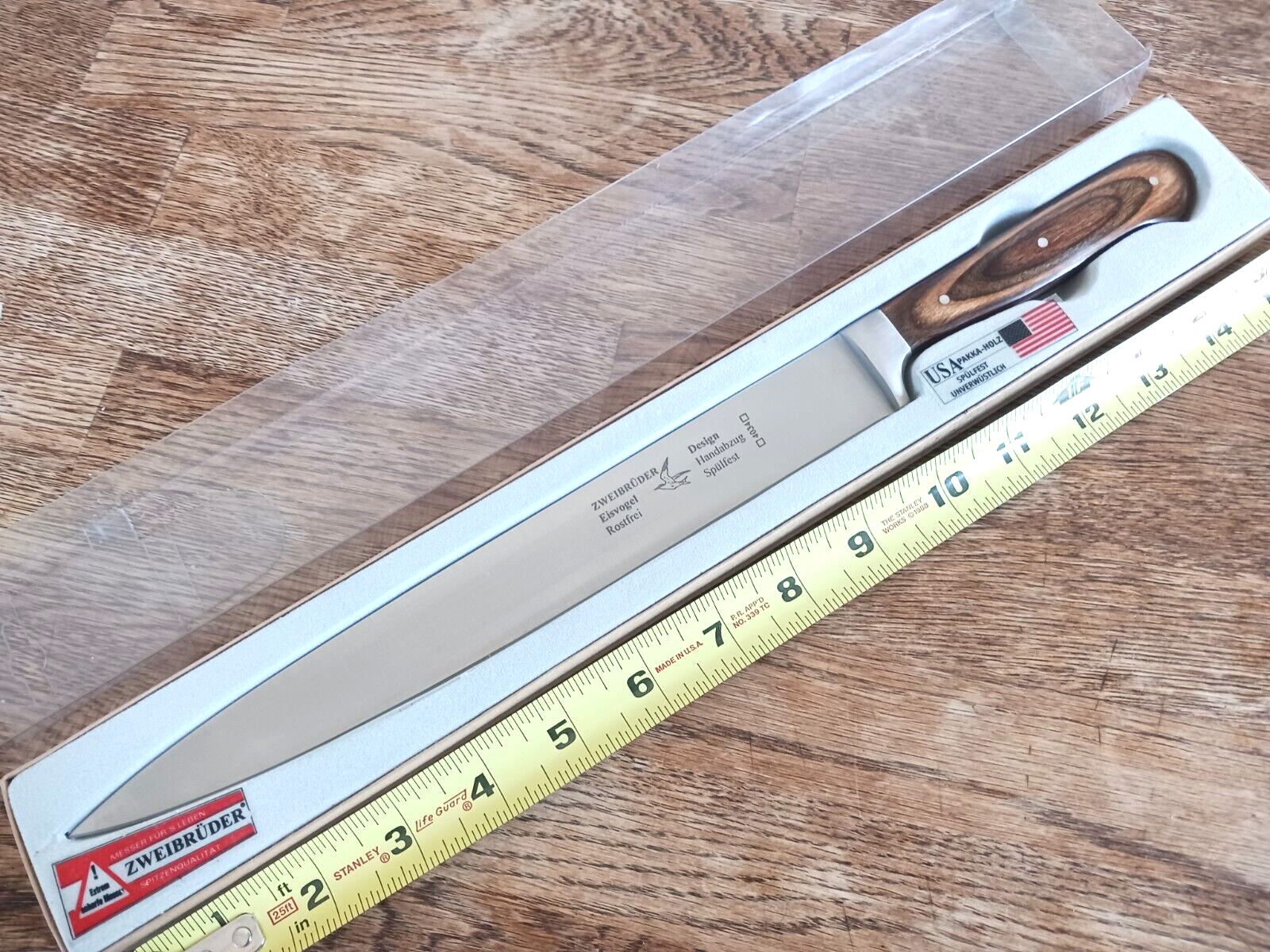 Zweibruder 10" Germany Meat Ham Carving Knife Stainless Blade Wood Handles 2161