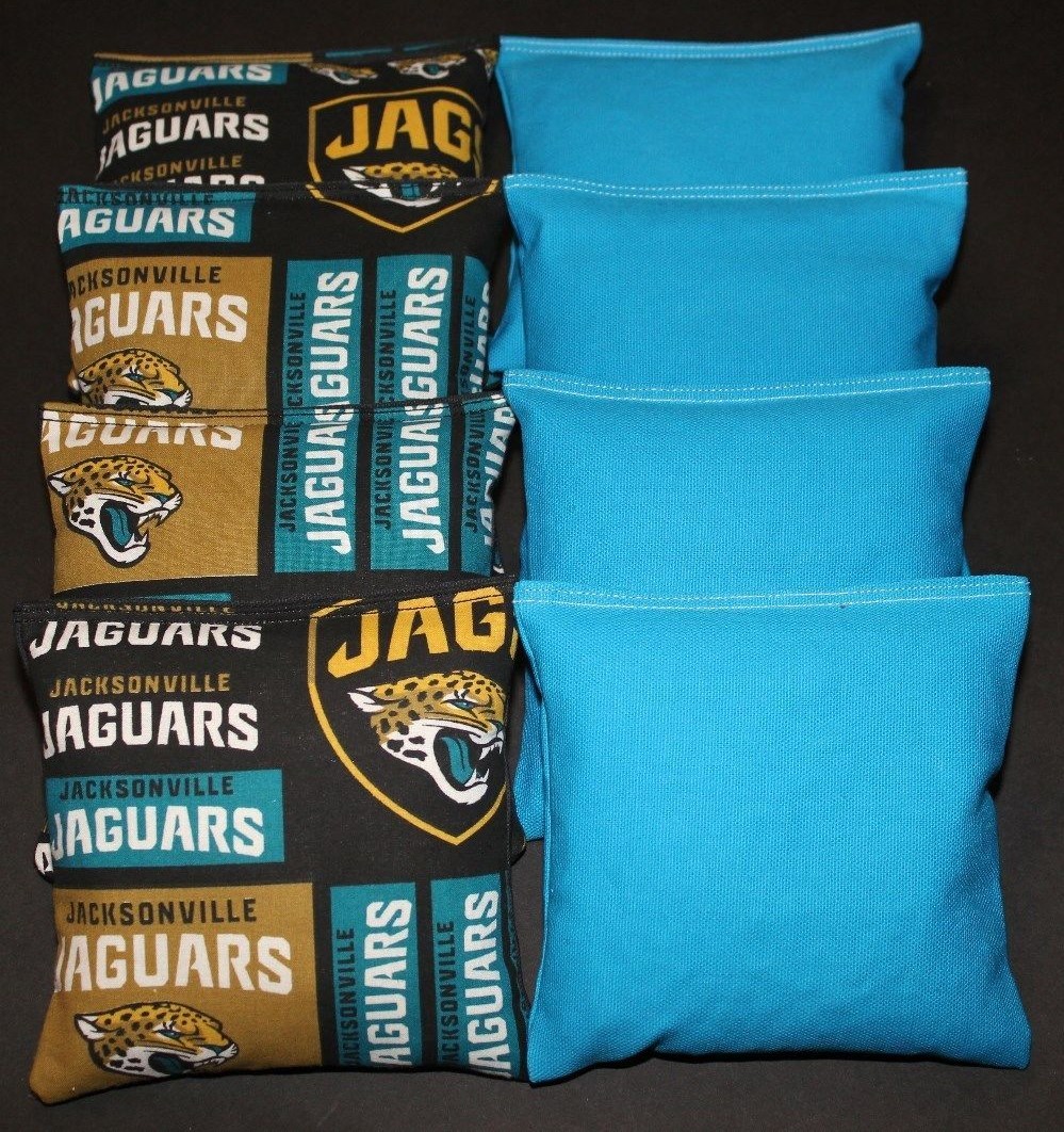 8 CORNHOLE BEANBAGS made w JACKSONVILLE JAGUARS Fabric Double Sided Bags