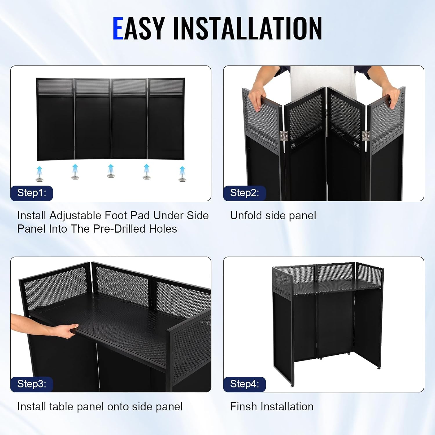 Portable DJ Booth Table, Foldable DJ Table Stand with White & Black Lighting Scr