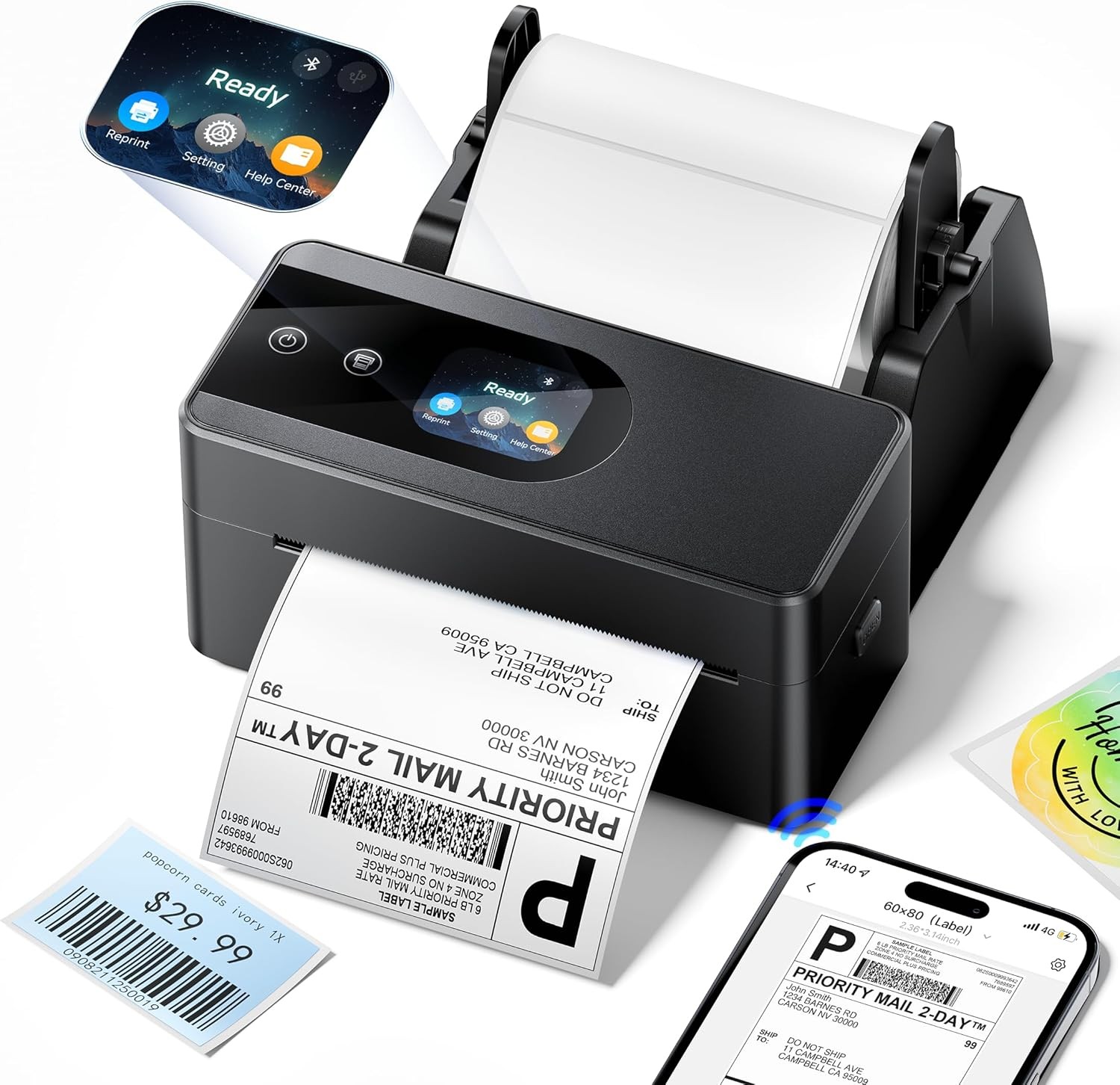 Phomemo PM64D Touchscreen Thermal Label Printer Bluetooth+USB NEW with Holder