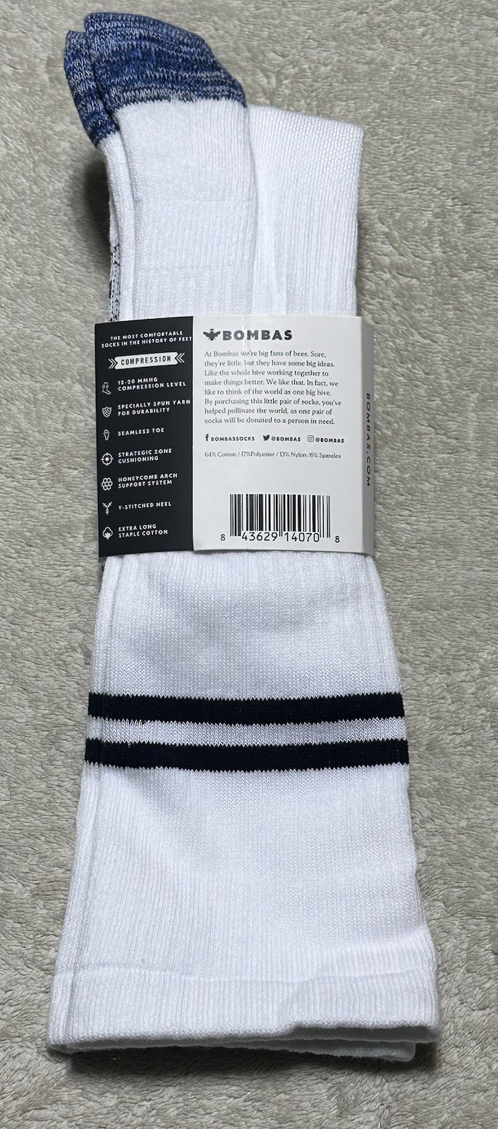 Bombas 1-Pack Unisex Everyday Compression Socks 15-20mm Multicolor Size Medium
