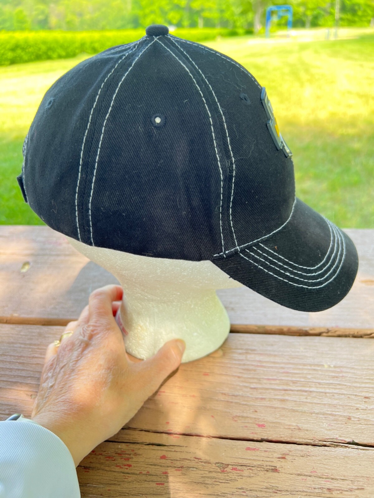Team Run Smart Freight Liner Logo Black Hat Cap Hook Loop White Topstitch