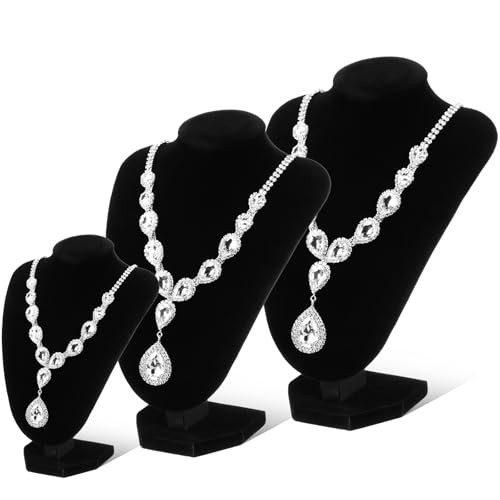 3 Pcs Black Velvet Necklace Display 3D Jewelry Bust Holder Necklace Display