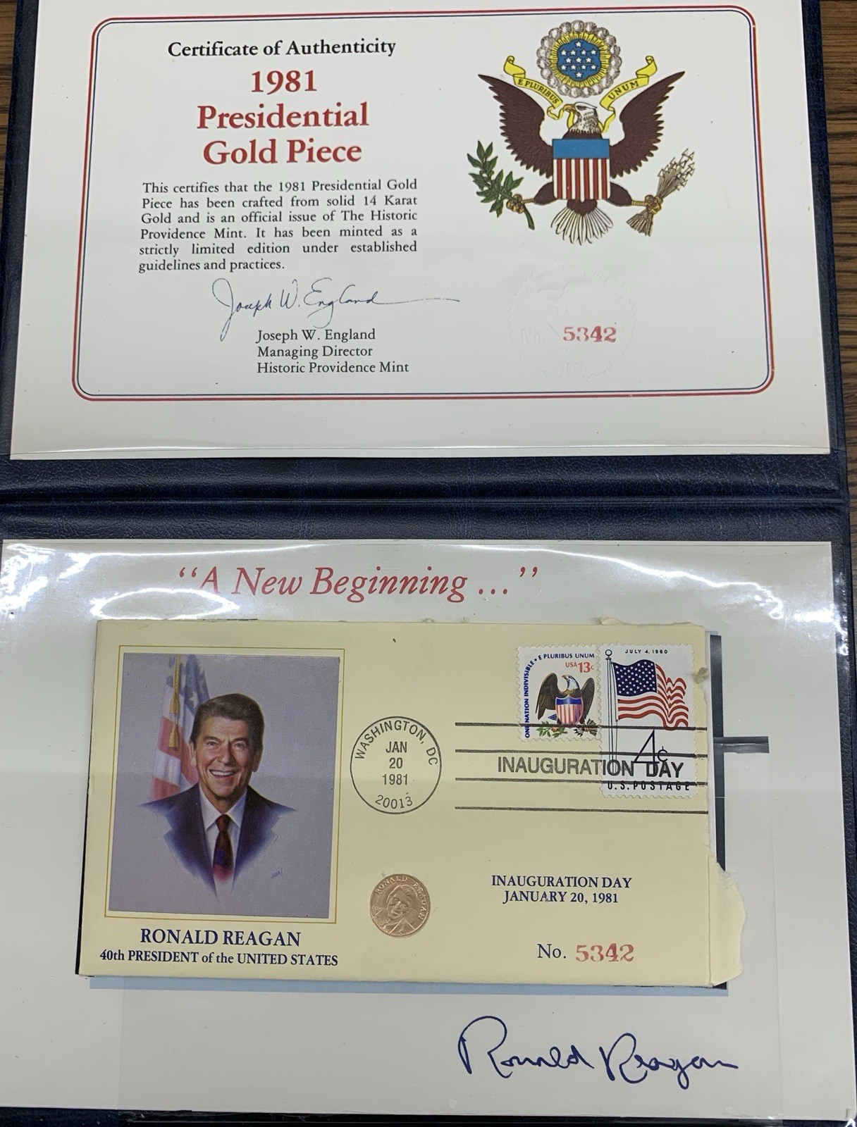 Vintage 1981 Ronald Reagan Presidential 14k Gold Coin Piece + Certificate #5342