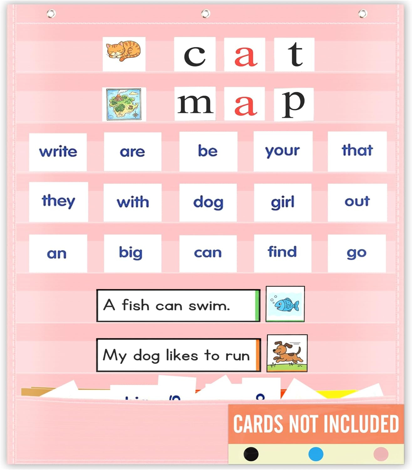 Pocket Chart for Classroom - 7+1 Pink Pocket Chart for Alphabet Learning Word Wa
