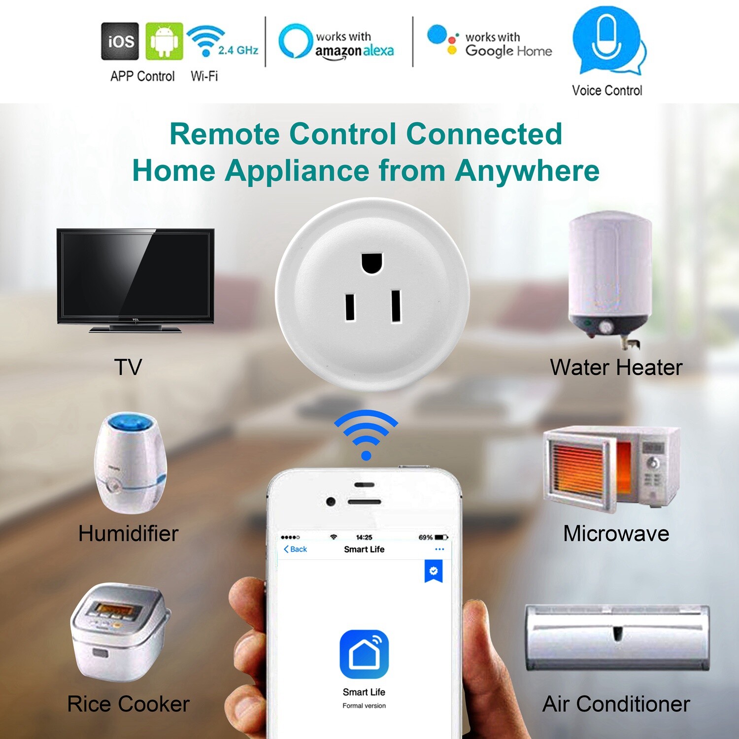Smart Socket Wifi Plug Outlet Timer Switch Socket Work With Alexa Google Home