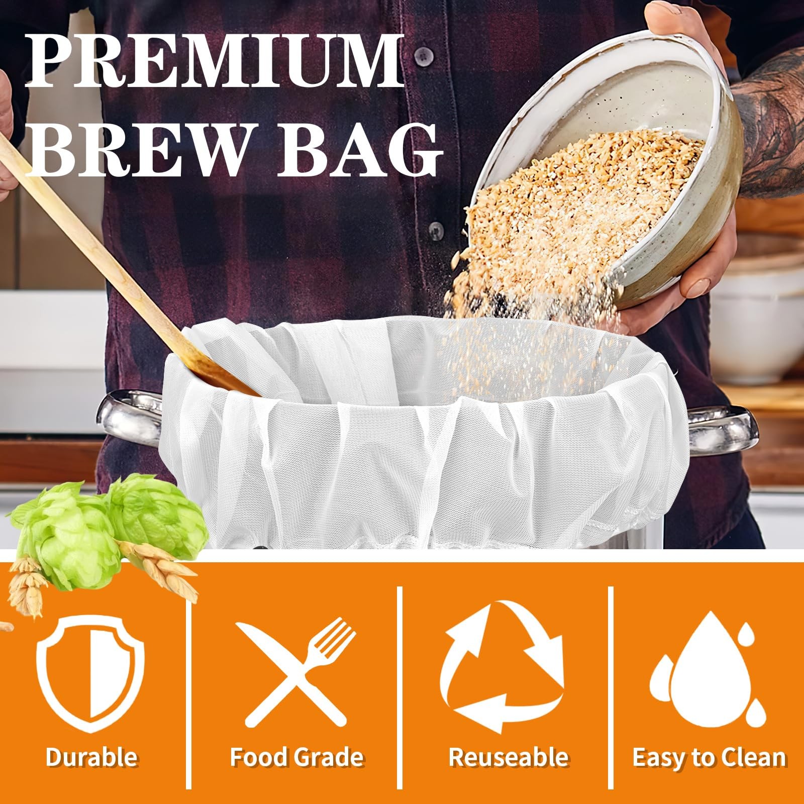 2 Pack Extra Large Reusable Straining Bag, 26"x22" 250 Micron Fine Mesh Strainer