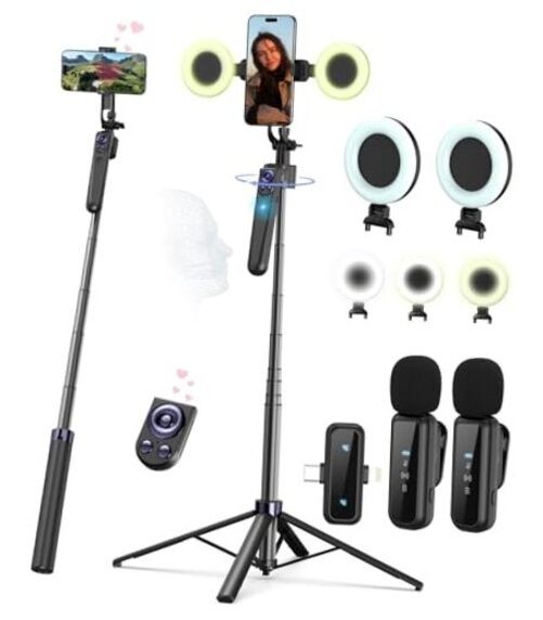 Vlogging Kit for iPhone/Android, 63”Auto Face Tracking Tripod for 63 inches