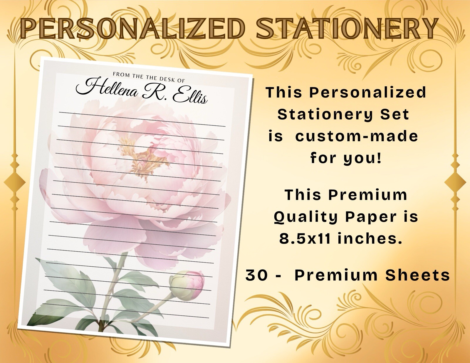 PERSONALIZED - 30Pcs Stationery Writing Paper, Watercolor Stationary  #L2C68