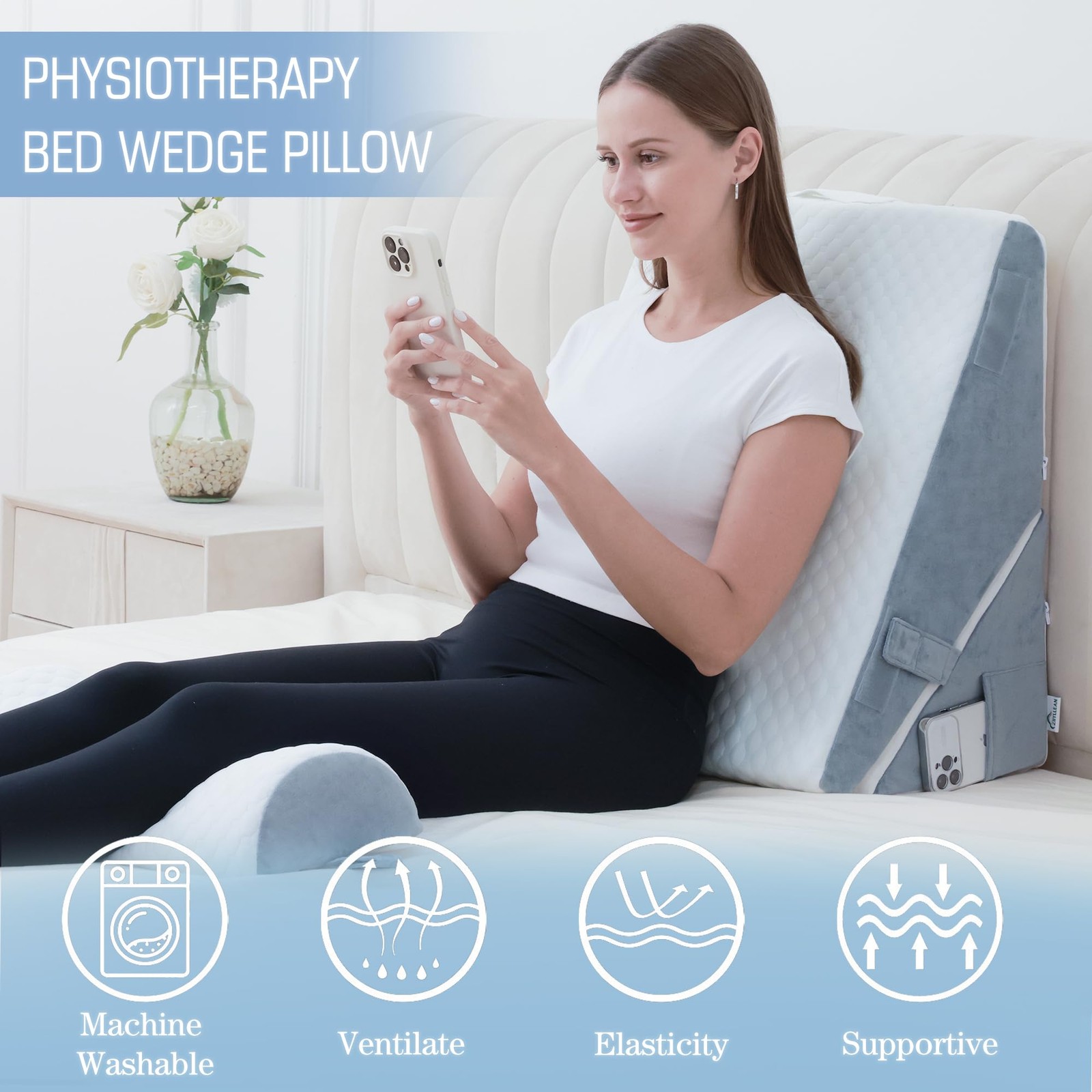 Orthopedic Bed Wedge Pillow 3Pcs 9&12 Inch Memory Foam Post Surgery Support