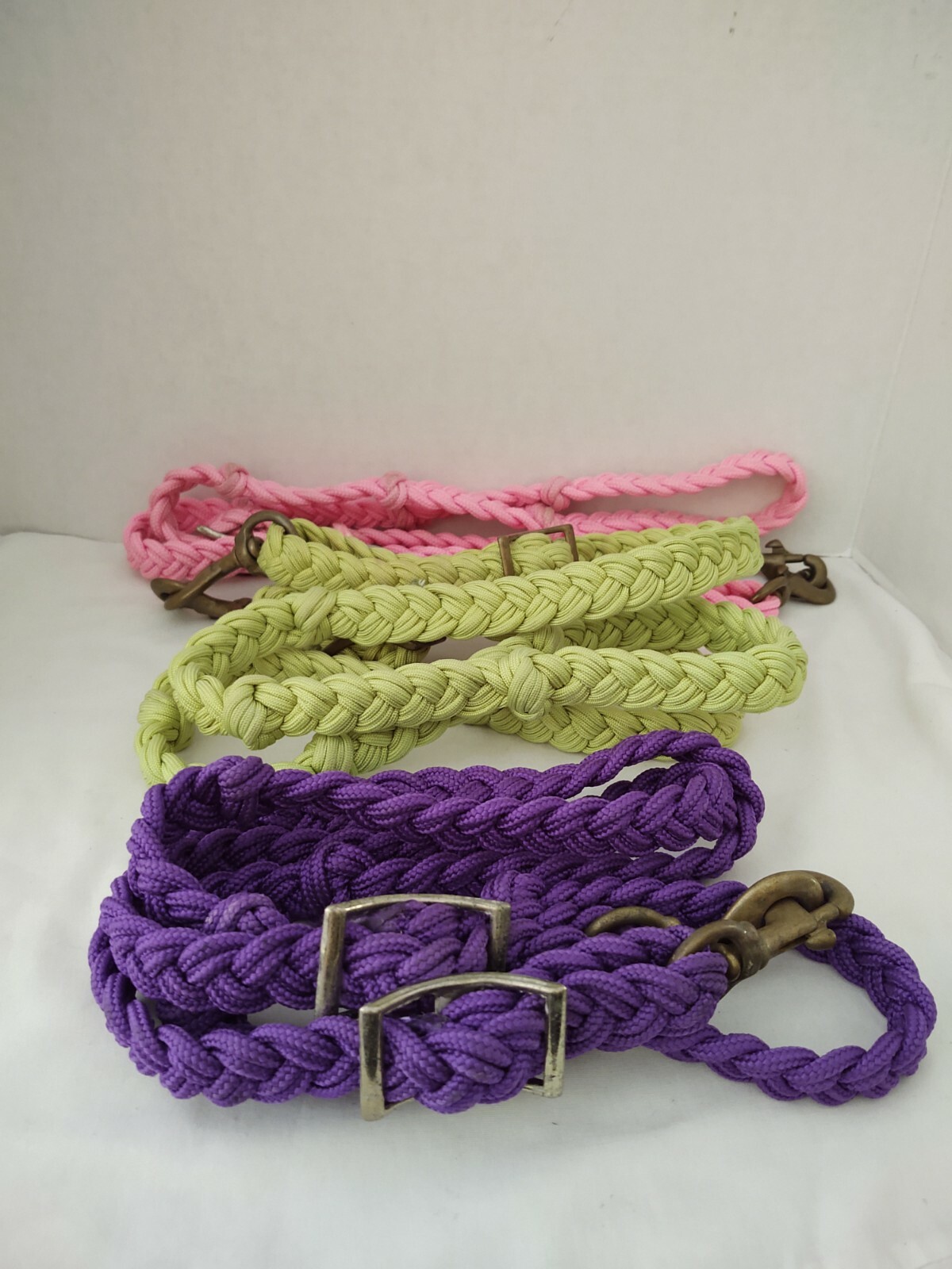 3 USED BRAIDED PARACORD BARREL WITH CLIPS LOOP CONTEST REINS ADJUSTABLE