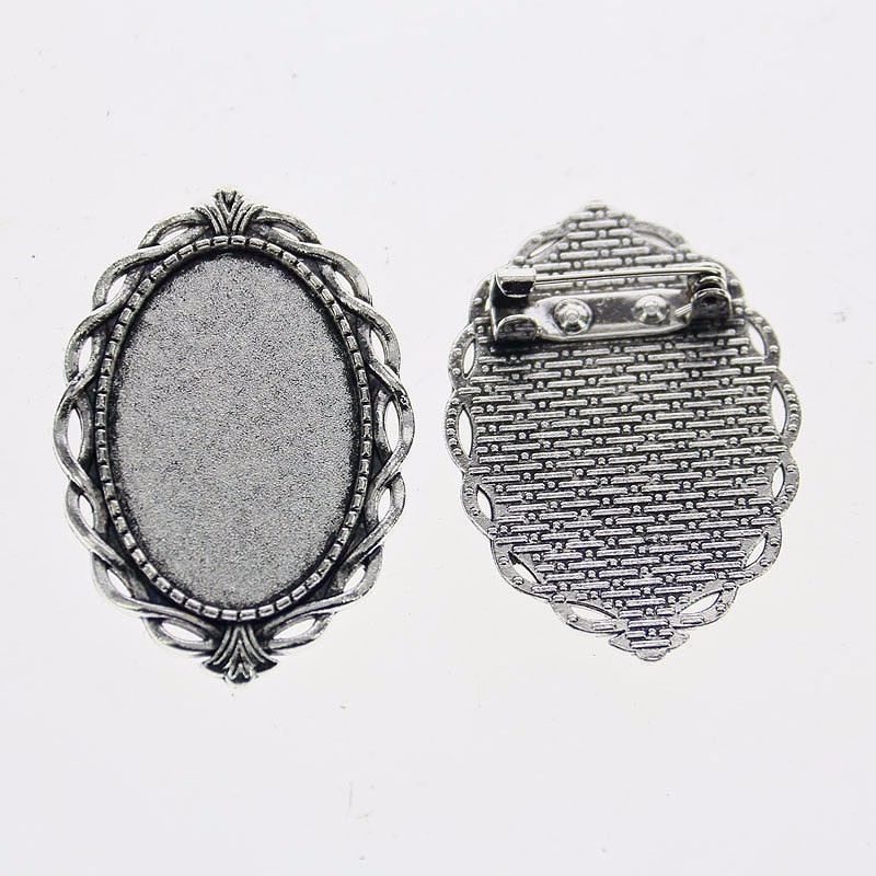 3pcs Tibetan silver color oval 20x30mm cabochon settings brooch design XA091