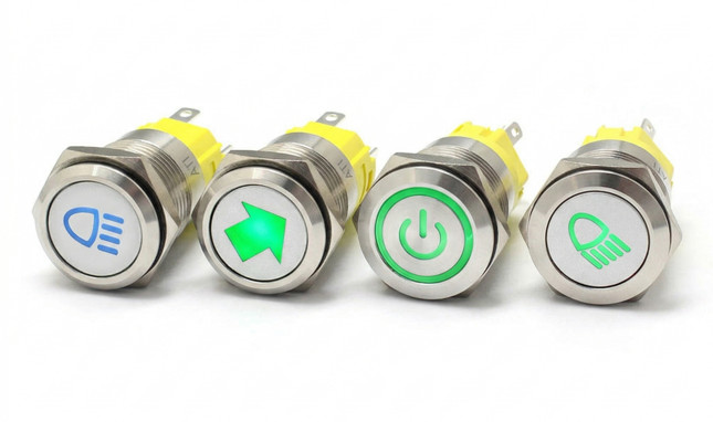 Alpinetech 19mm Momentary Pushbutton Switch with LED Colored Rings or Symbols