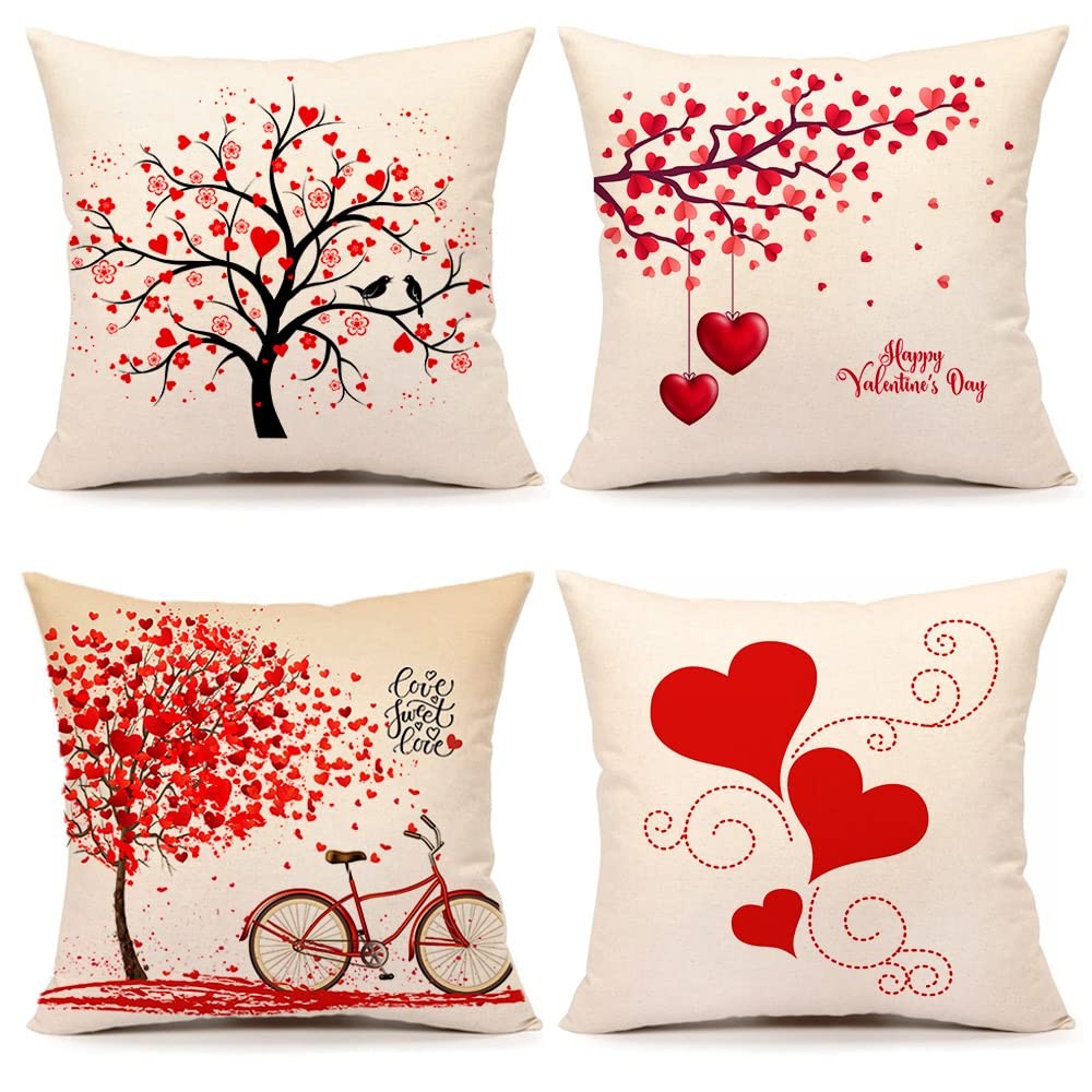 4TH Emotion Valentines Day Throw 18" x (Pack of 4), Love Tree, Set 4