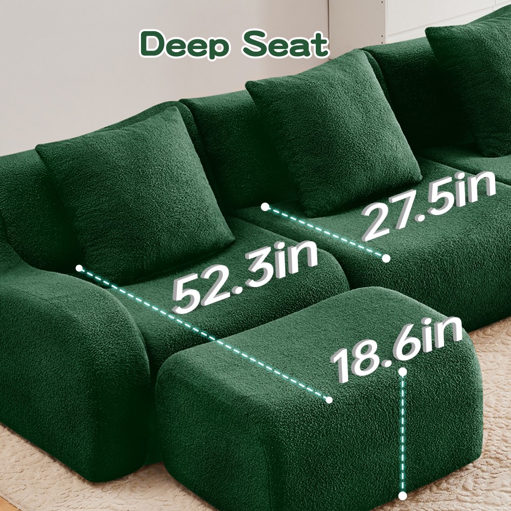 Soft Teddy Chaise Lounge Sofa w/ Anti-Slip Base, Ergonomic Support, Green