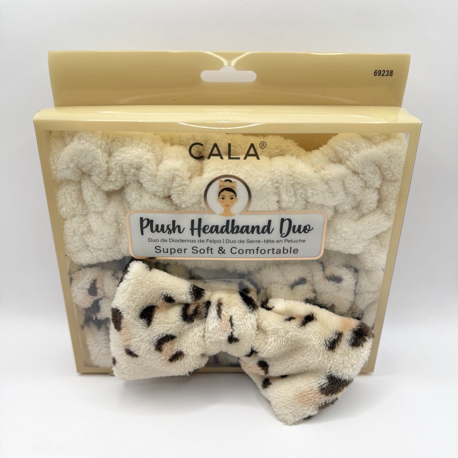 NEW Cala Plush Headband Duo Super Soft & Comfortable Leopard Ivory #69238