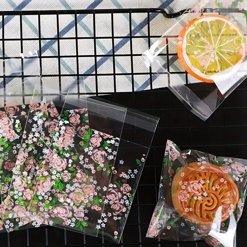5 pcs Clear Plastic Self-Adhesive Rose Packaging Bags - Reusable, Flexible