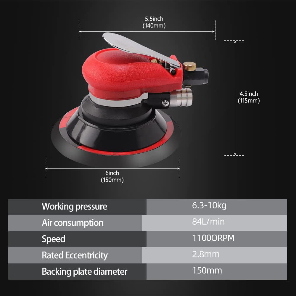 Random Orbital Sander 5" & 6" Pneumatic Palm Sander with Extra 5" Backing Plate,