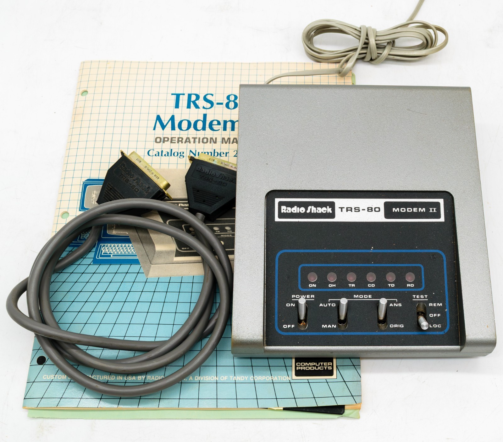 RadioShack TRS-80 Modem II with Original Serial Interface Cable, Owners Manual &