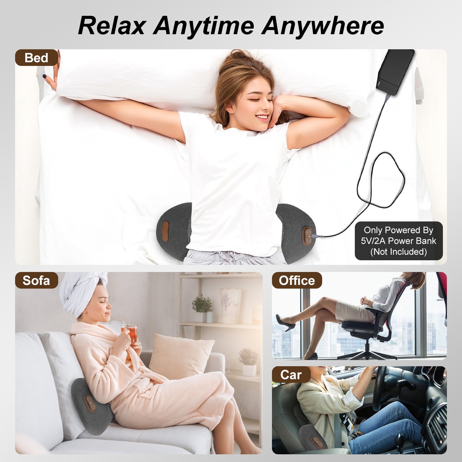 3 In 1 Electric Lumbar Massager Support Pillow Memory Foam Lower Back Massager