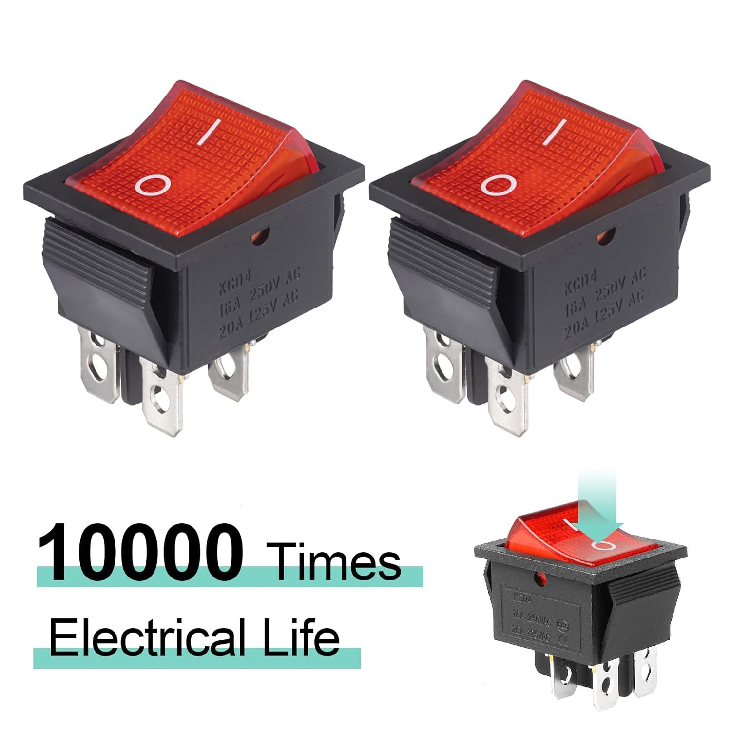 2 Pcs Rocker Switch DPST ON/OFF Toggle 16 Amp 250v 20 Amp 125v 4 Pin Ec-2604