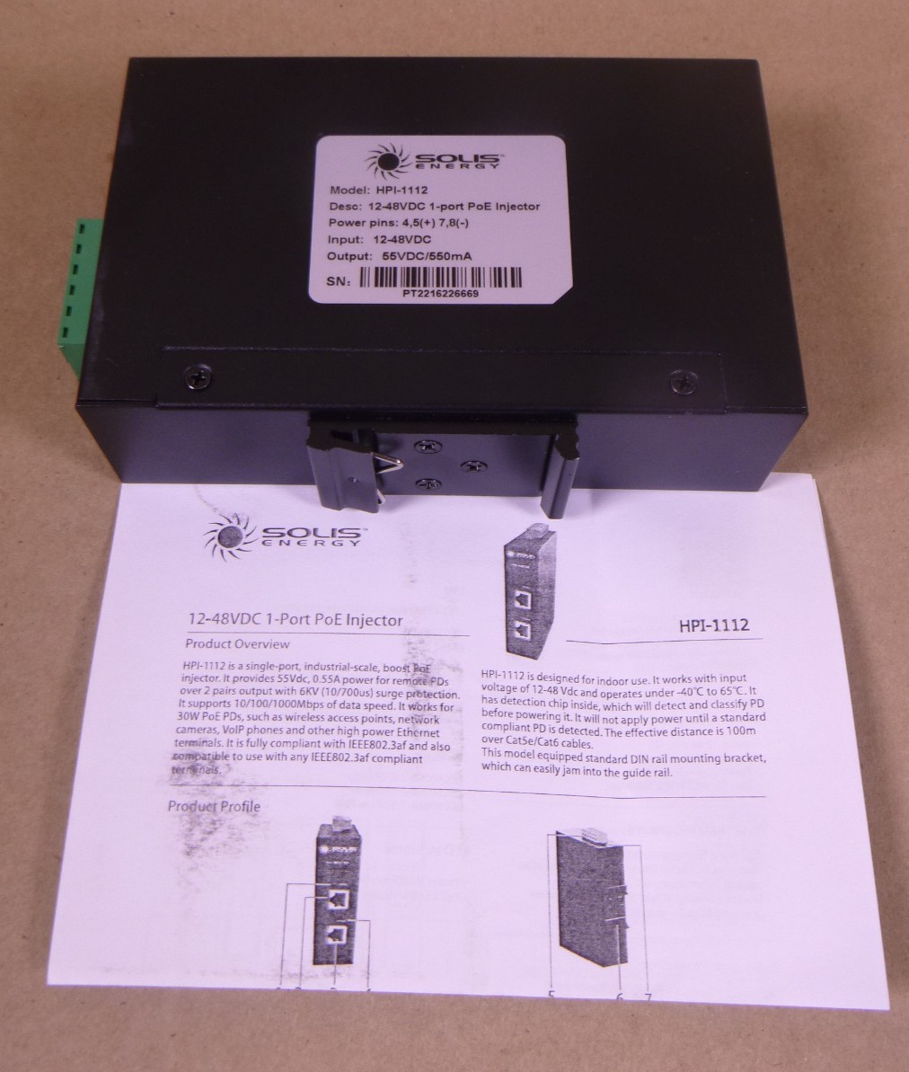 Solis Energy HPI-1112 12-48VDC 1-port PoE Injector