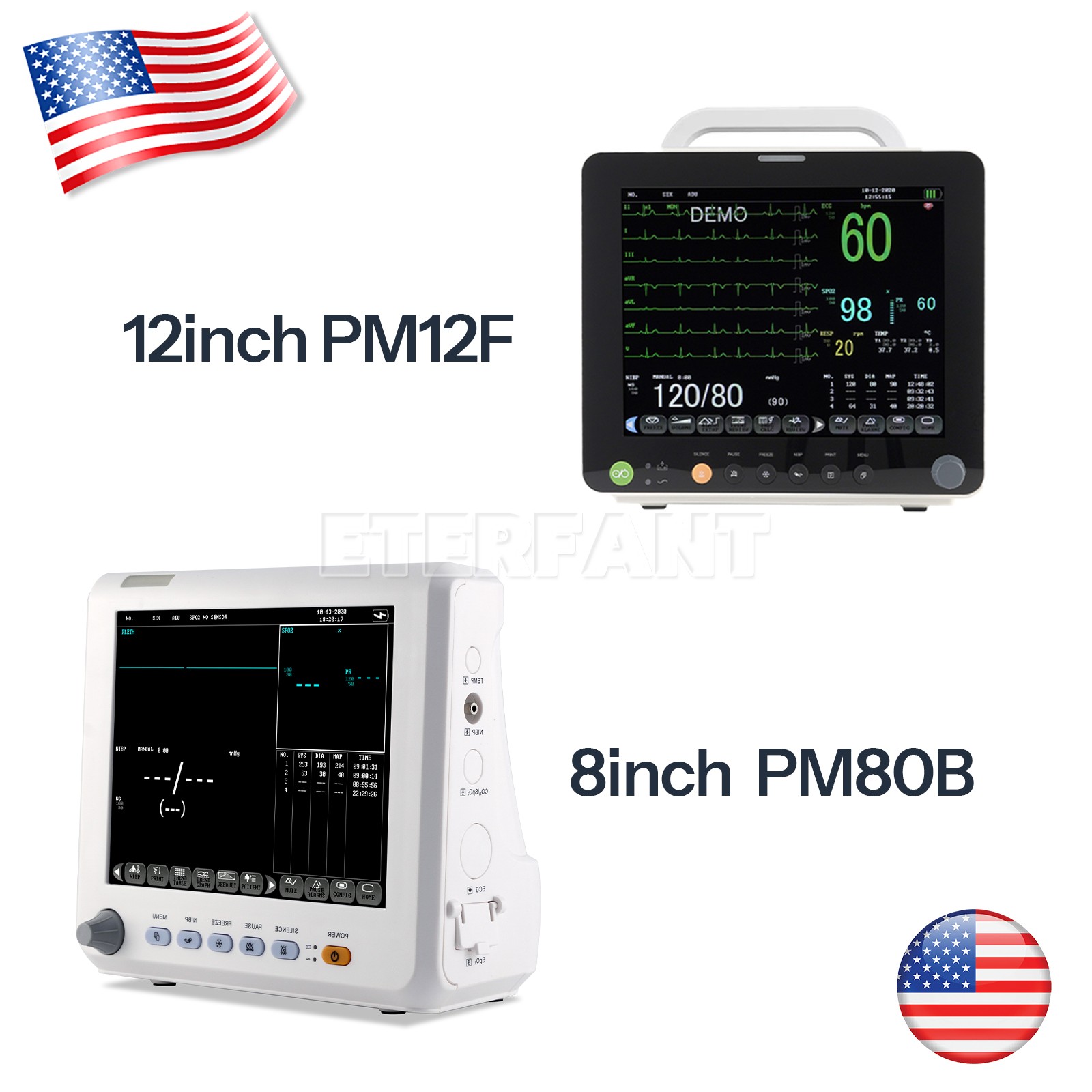 12"/8" Patient Monitor CCU ICU Vital Sign For Hospital/SPO2/PR/NIBP/TEMP/RESP