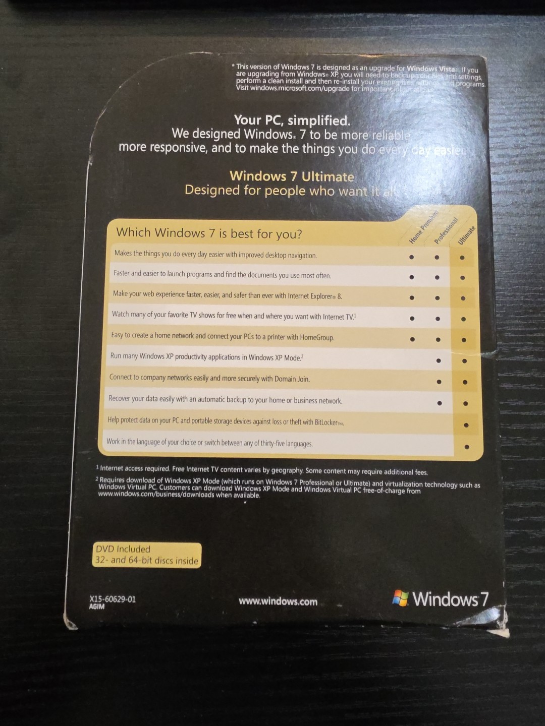 Microsoft Windows 7 Ultimate 32/64 Bit DVD -Full Retail Version -New sealed Box